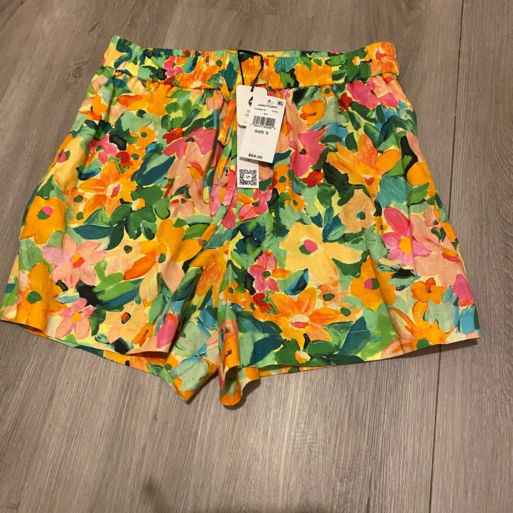 Vibrant High Waist Green and Yellow Summer Shorts ZESI S 55%LINEN 45 % RAYON
